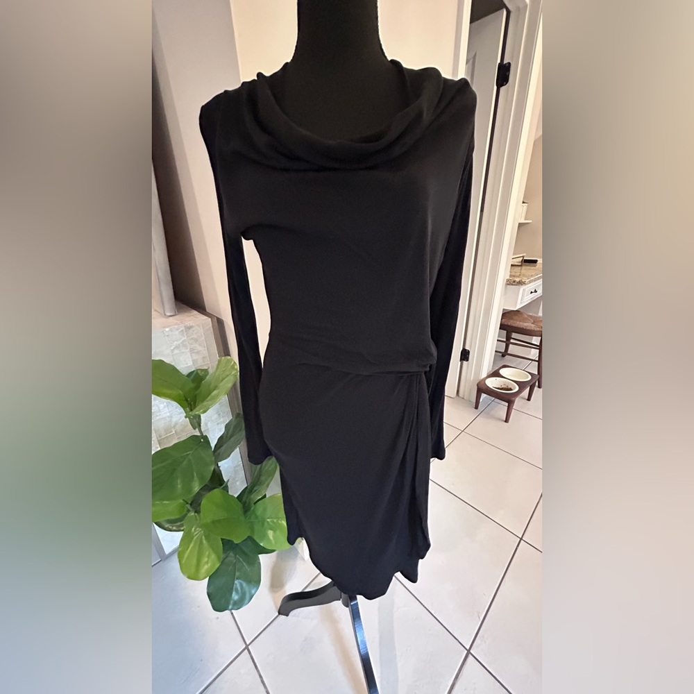 Ted Baker Black Long-Sleeve Draped Neck Midi Dress